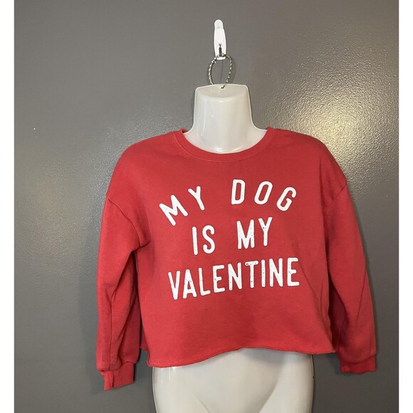 Grayson Threads Sweatshirt Youth L 10-12 Red Cropped My Dog Is My Valentine - Picture 1 of 7